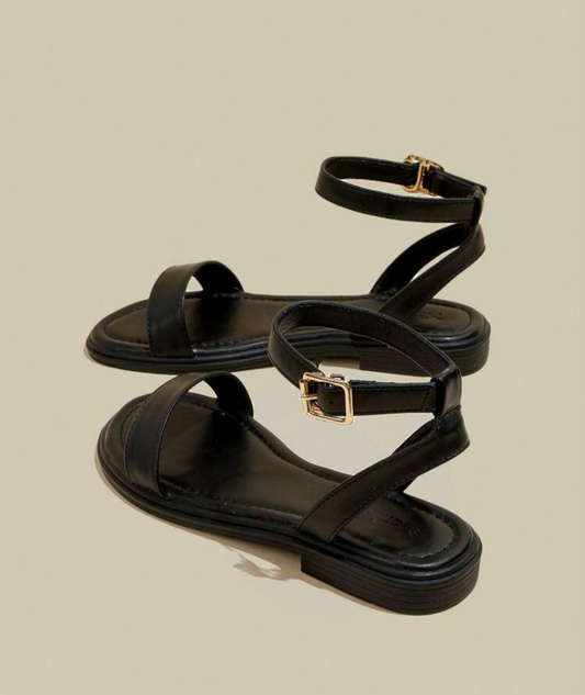 Women's Black Flat Sandals With Crossed Straps & Tie-Up Laces For Summer