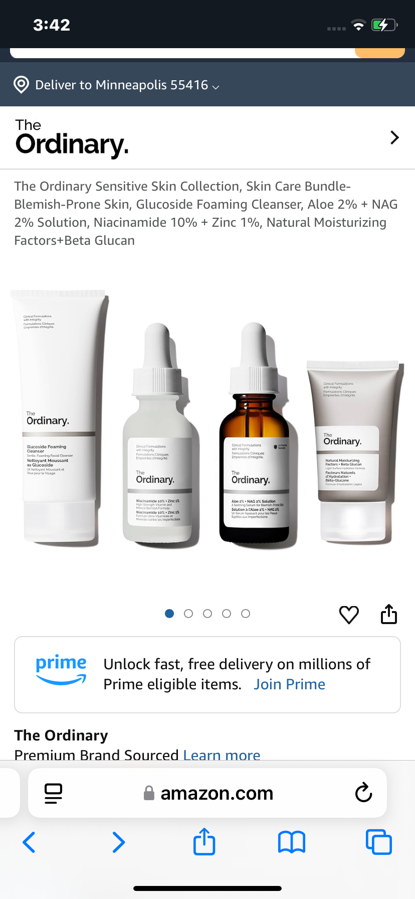 The Ordinary Sensitive Skin Collection, Skin Care Bundle-Blemish-Prone Skin, Glucoside Foaming Cleanser, Aloe 2% + NAG 2% Solution, Niacinamide 10% + Zinc 1%, Natural Moisturizing Factors+Beta Glucan