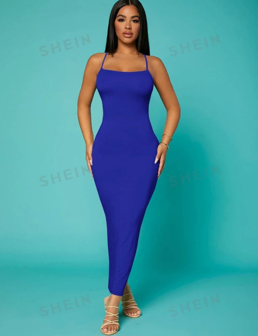 SHEIN SXY Solid Criss-cross Backless Bodycon Dress