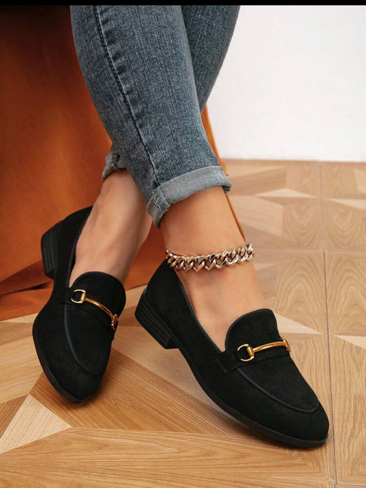 Women's Comfortable Flat Shoes With Metal Buckle, Round Toe, And Low Heel, Suitable For Spring And Autumn