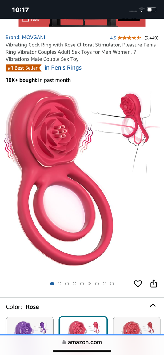 Vibrating Cock Ring with Rose Clitoral Stimulator, Pleasure Penis Ring Vibrator Couples Adult Sex Toys for Men Women, 7 Vibrations Male Couple Sex Toy