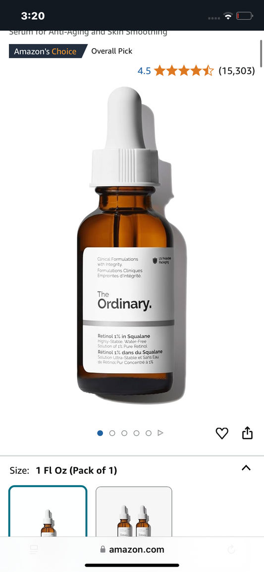 The Ordinary Retinol 1% in Squalane, High-Strength Retinol Serum for Anti-Aging and Skin Smoothing