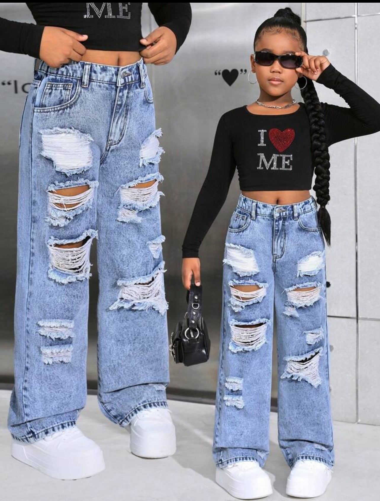 SHEIN Tween Girls Y2K Trending Stonewashed Street Style Baggy Ripped Straight Leg Jeans,Girls Fall Clothes Outfits