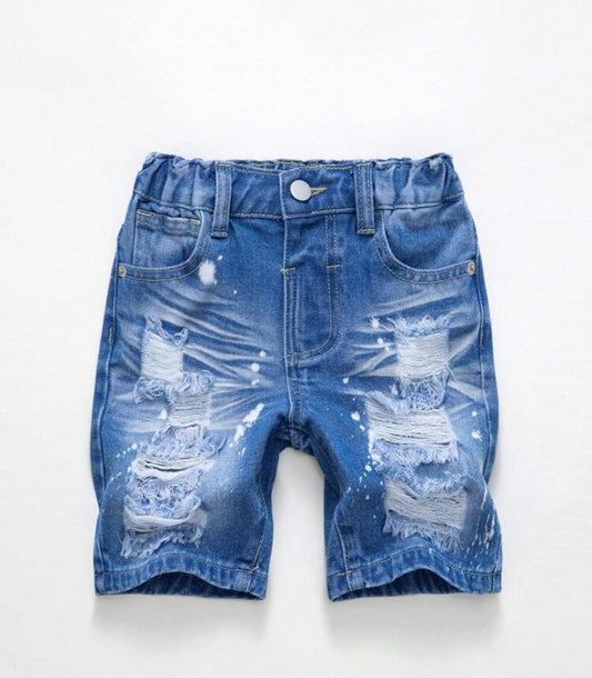 Young Boy Light Wash Ripped Denim Shorts, Fashionable Design