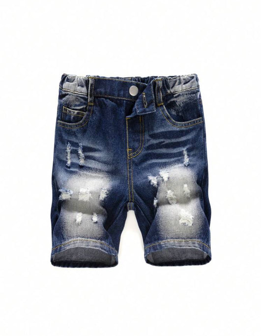 SHEIN Streecool Kids Young Boys' Casual Ripped Denim Shorts