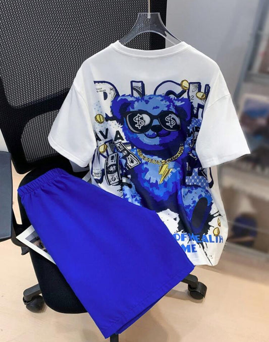 Tween Boy Loose Casual Printed Round Neck Short Sleeve T-Shirt And Shorts Set