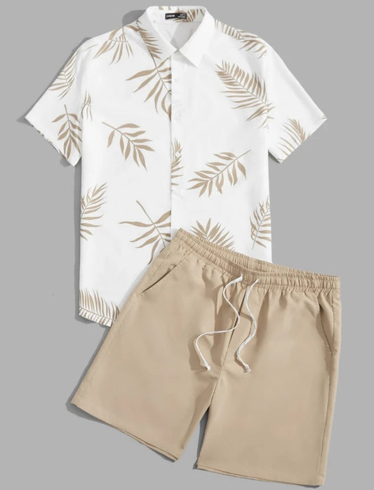 Manfinity VCAY Men Tropical Print Shirt & Drawstring Waist Shorts Set