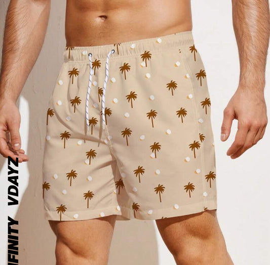 Manfinity VDAYZ Men Coconut Tree Print Drawstring Waist Swim Trunks