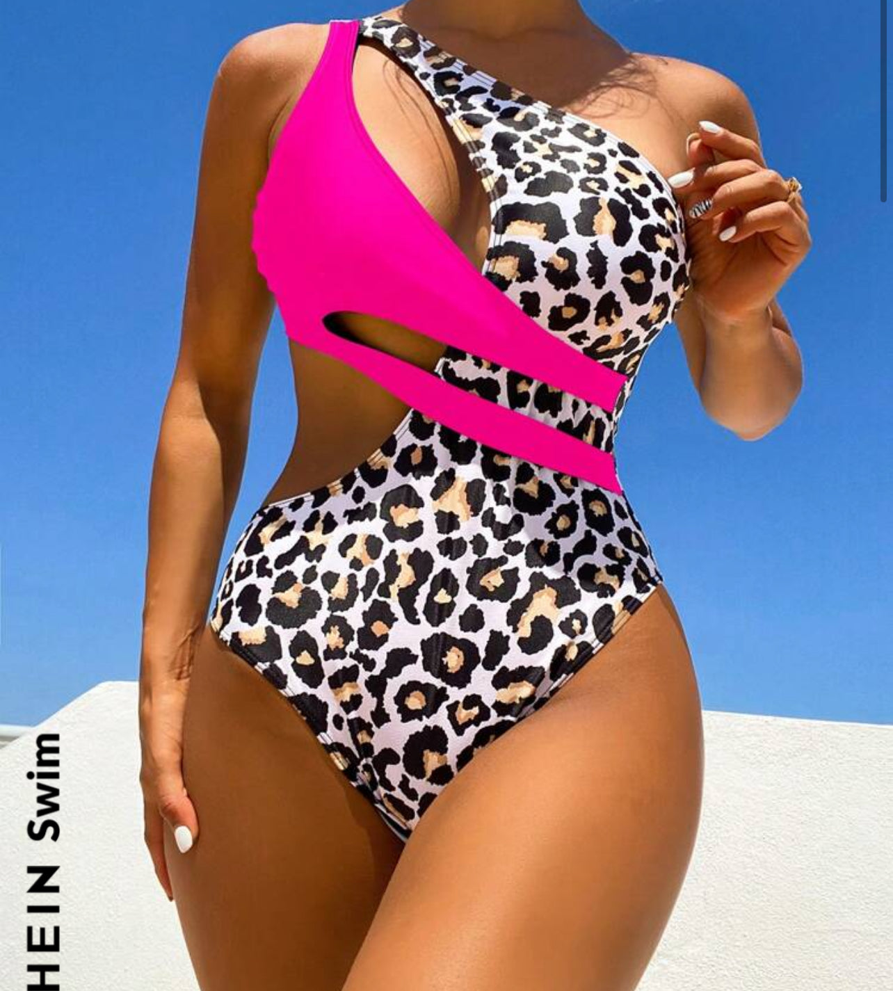 Swim Summer Beach Leopard Cut-Out One Shoulder One Piece Swimsuit