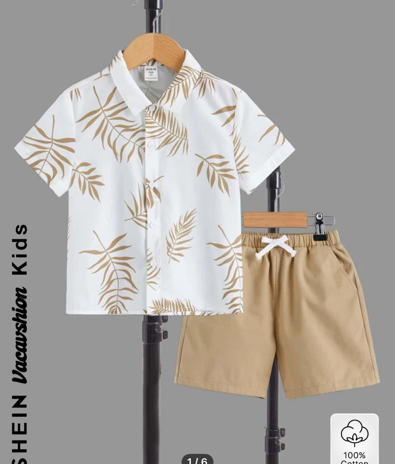 SHEIN Young Boy Tropical Print Shirt & Drawstring Waist Shorts