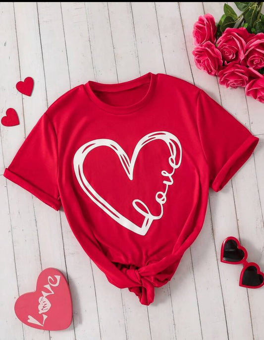 Teen Girl Casual Loose Heart Graphic Short Sleeve T-Shirt, Sweet Heart Decor Tee Tops