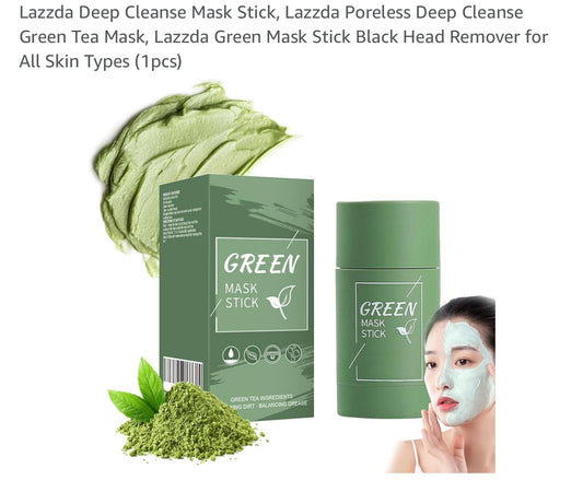 Lazzda Deep Cleanse Mask Stick, Lazzda Poreless Deep Cleanse Green Tea Mask, Lazzda Green Mask Stick Black Head Remover for All Skin Types (1pcs)