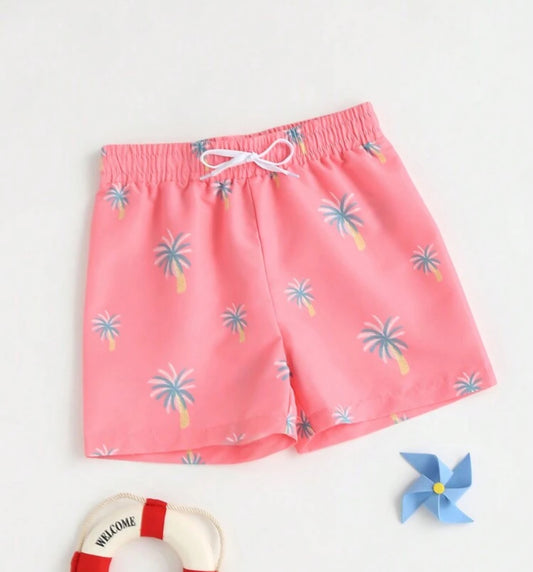 Young Boy Coconut Tree Print Swim Shorts