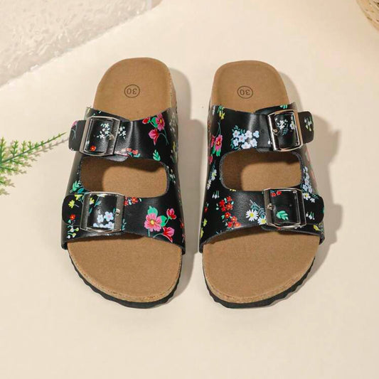 Kids Flat Buckle Soft Cork Beach Slide Sandals, Fashionable Outdoor Casual Slippers, Korean Style