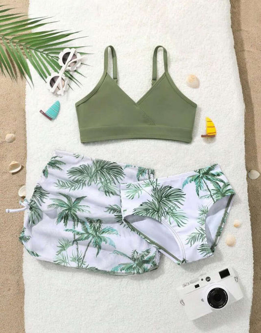 Young Girl 3-Piece Swimwear Set, Random Print, Separates