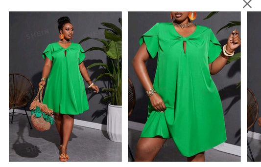 Slayr Slayr Plus Size Loose Fit Green A-Line Dress With Non-Elastic Woven Poplin And Twist Detailing For Vacation And Leisure