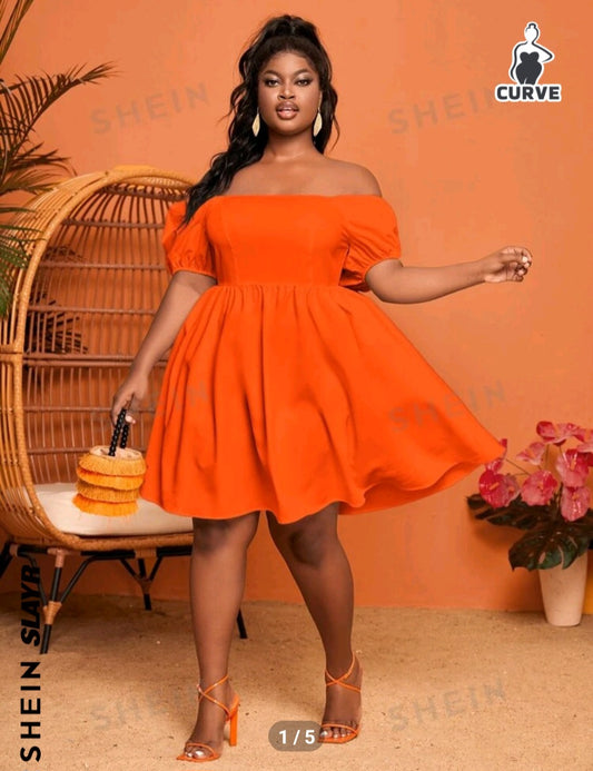 Slayr Plus Off Shoulder Puff Sleeve Dress