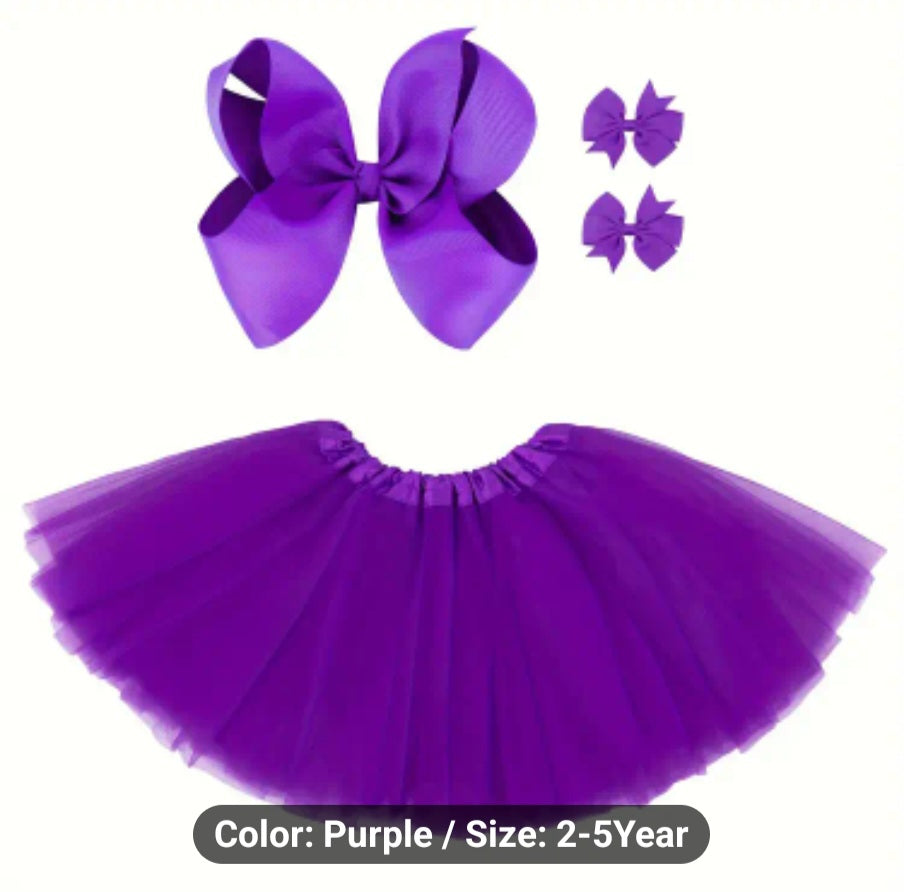 4pcs Purple Bow Hairpins & Ballet Skirt, Accessories For Girls