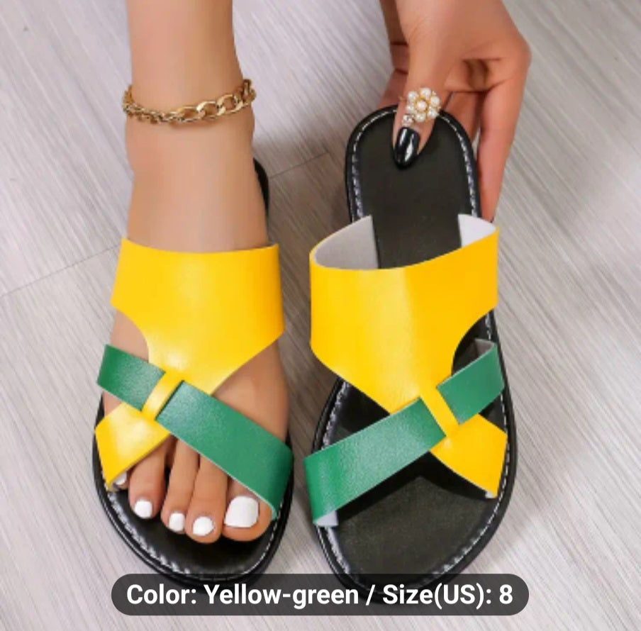 Womens Trendy Contrast Color Slide Sandals