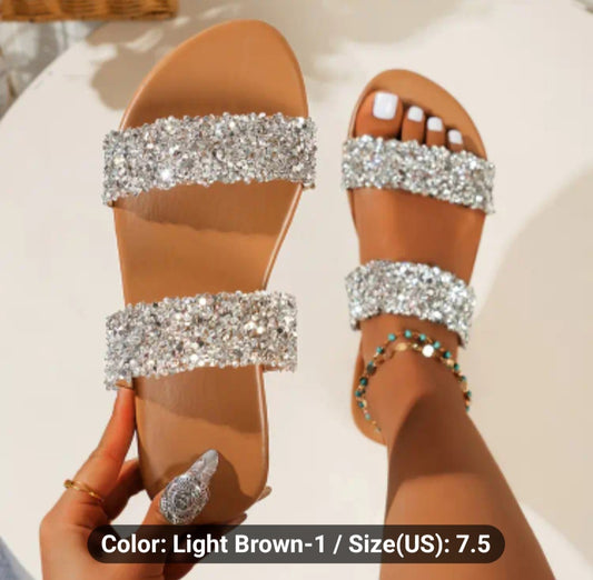 Sparkling Rhinestone Slide Sandals for Women