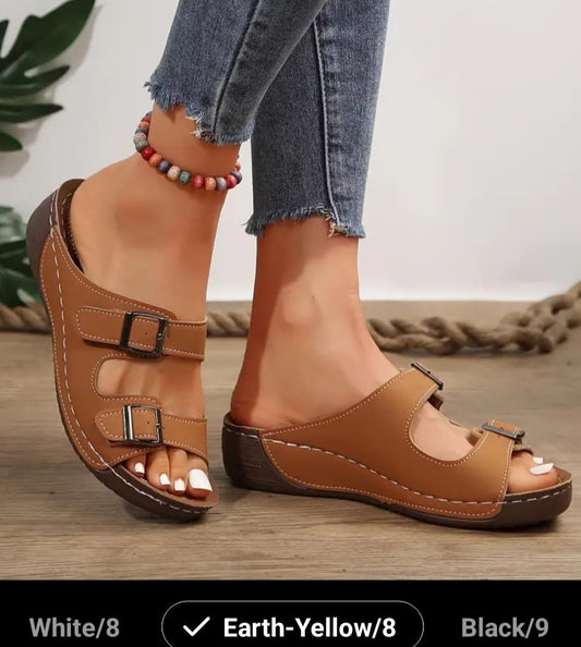 Women's Casual Slide Sandals, Adjustable Buckle Straps