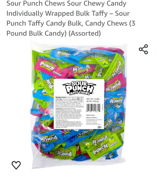 Sour Punch Chews Sour Chewy Candy Individually Wrapped Bulk Taffy