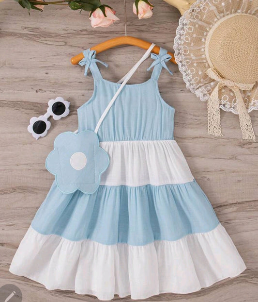 SHEIN Young Girl Fresh Colorblock Lovely Summer Spaghetti Strap Dress