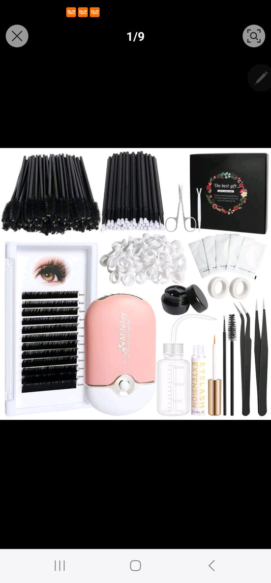 Lash Extension Kit, Eyelash Extension Kit with Lash Clusters, Lashes Fan, Eyelash Glue, Remover, Brush, Clean Bottle for Lash Extension Supplies, Practice Lash Tool Kit for Eyelash Extensions Beginners