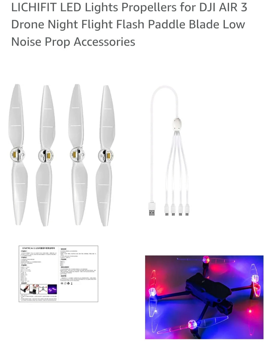 LICHIFIT LED Lights Propellers for DJI AIR 3 Drone Night Flight Flash Paddle Blade Low Noise Prop Accessories