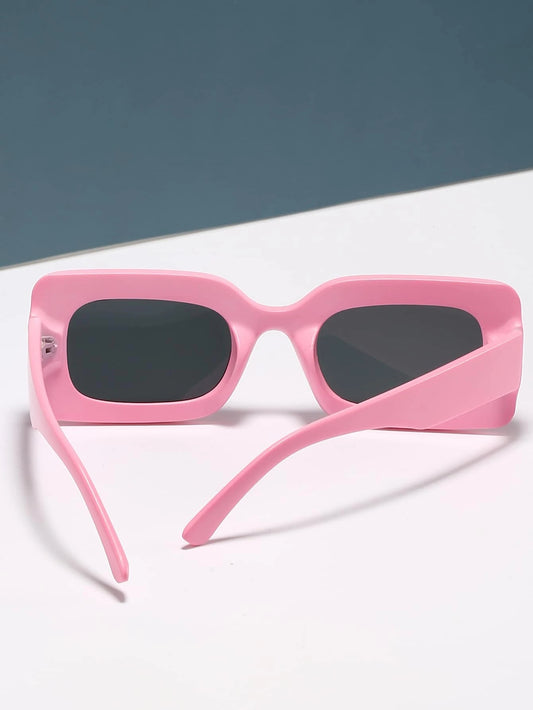 Square Frame Fashion Glasses - Pink with Black Lens