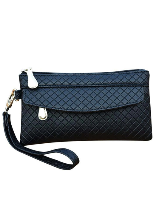 Simple Women's Clutch PU Embossed Wallet - Black