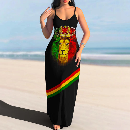 Juneteenth Reggae Lion Stripe Maxi Dress (v)