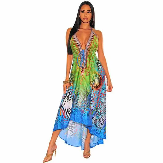 wholesale casual v neck spaghetti strap boho dress maxi beach dress summer - April 1